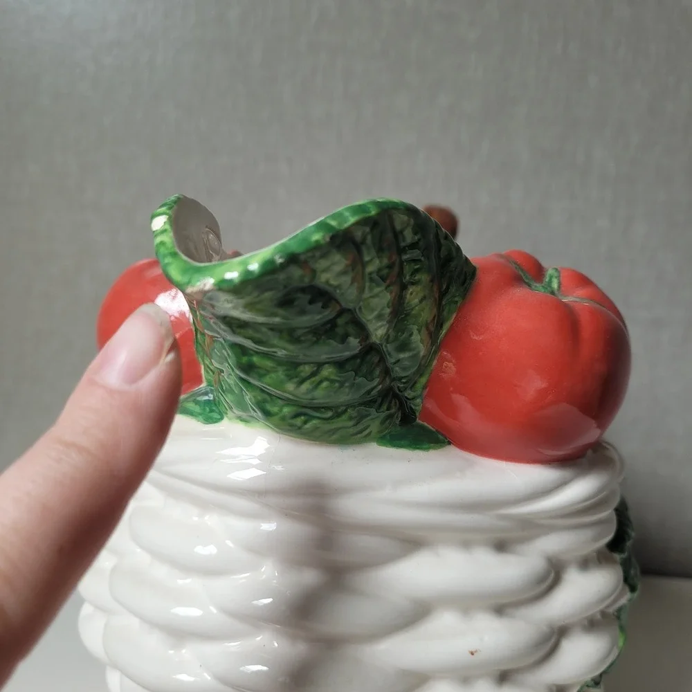Vintage 1992 Fitzgerald & Floyd Ceramic Tomato Basket Pitcher 1 1/2 Qt | As-Is